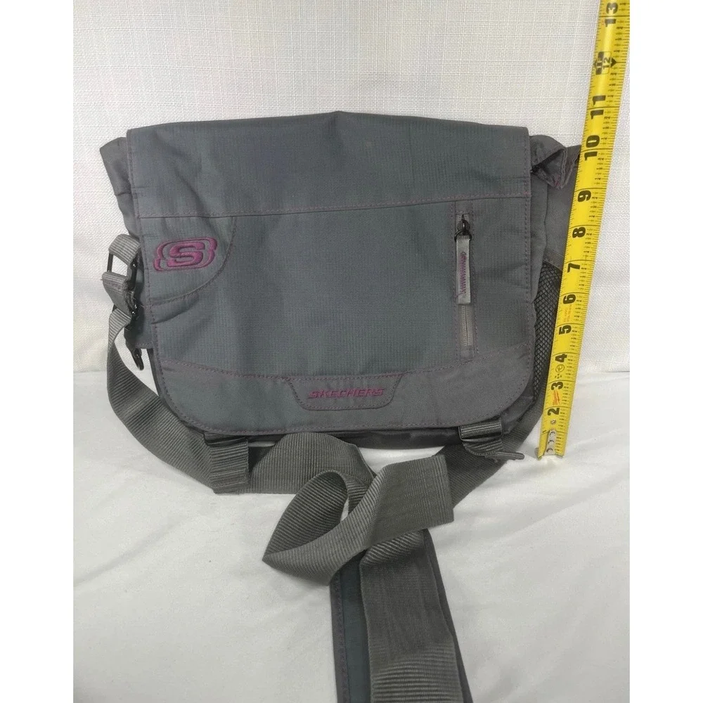 Skechers Messenger Bag Grey Purple Nylon Laptop Crossbody School Travel Bag